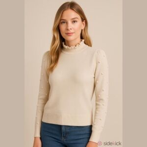 & Other Stories Wool Alpaca Mock Neck Balloon Sleeve Polka Dot Pom Pom Sweater S